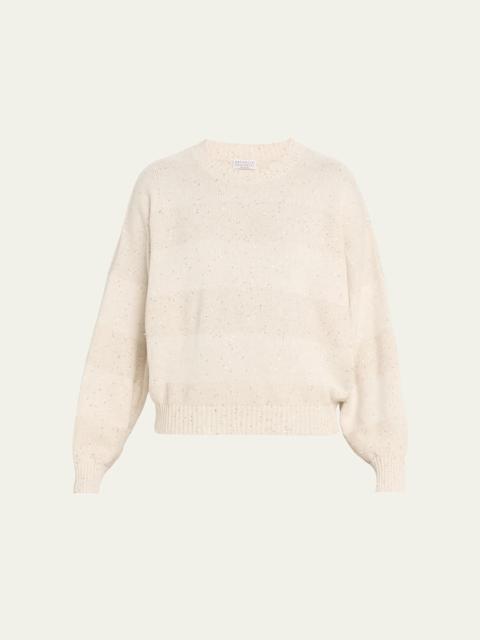 Brunello Cucinelli Linen-Cotton Pailette Striped Crewneck Sweater