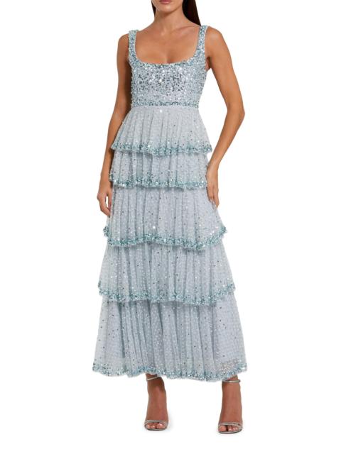MAC DUGGAL Women's Evening Sequined Tiered Gown - Powder Blue