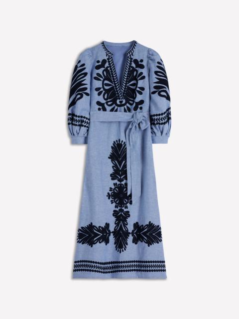 BODEN Octavia Linen Dress-Embroidered Chambray