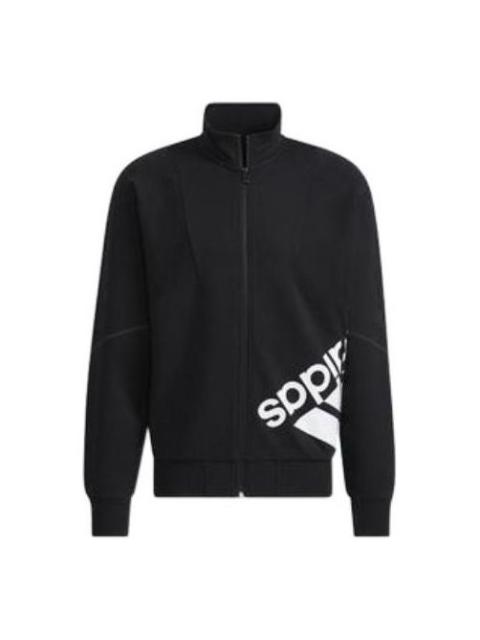 adidas Contrasting Colors Large Logo Zipper Stand Collar Jacket Couple Style Black HE7453