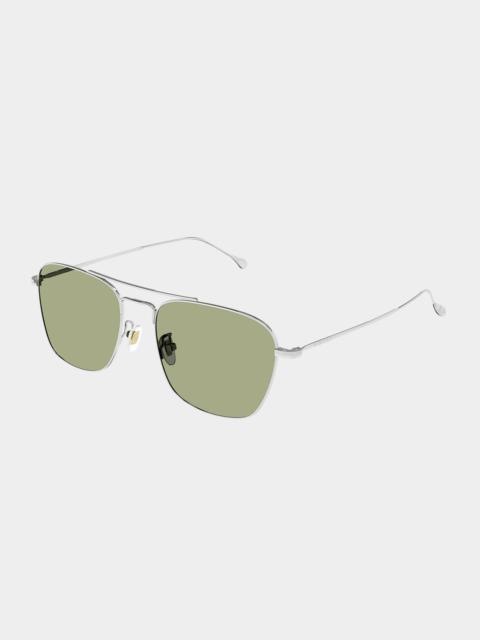 Men's Double-Bridge Metal Rectangle Sunglasses