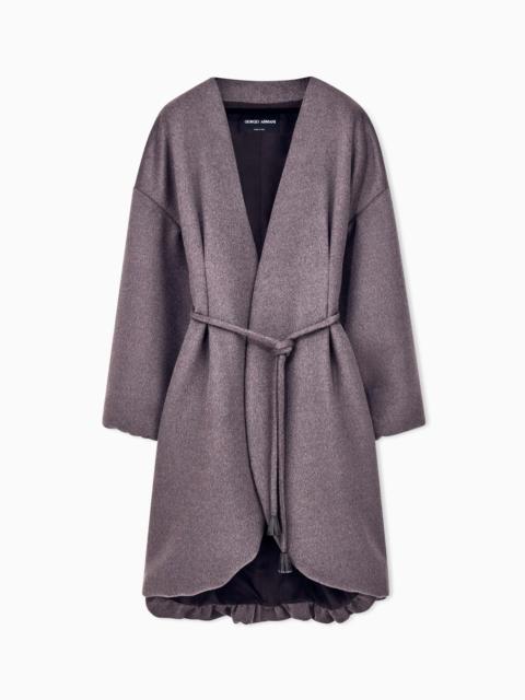 GIORGIO ARMANI CABAN COAT IN LLAMA WOOL WITH DEEP V NECKLINE AND BELT