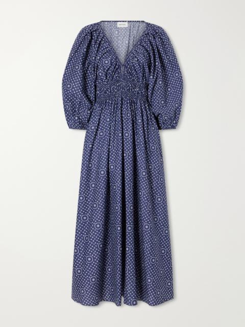 MATTEAU Shirred Paisley-print Organic Cotton Midi Dress