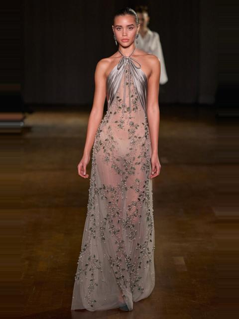 GEORGES HOBEIKA Halter Neck Embellished Maxi Dress grey
