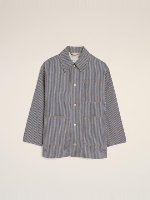 AMI Paris BLUE STRIPED COTTON WORKER JACKET WITH AMI DE COEUR
