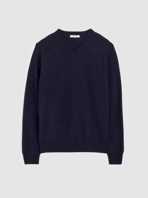 Madewell Textured-Stitch V-Neck Sweater in Harbor Wool Blend