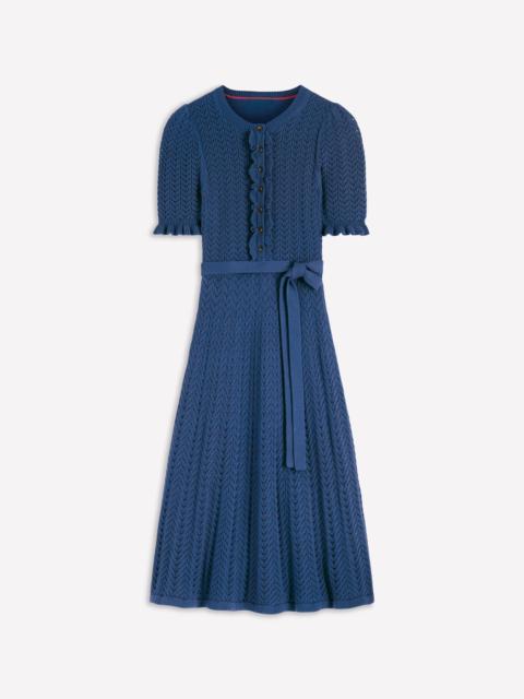 BODEN Henley Frill Knitted Dress-Denim Blue