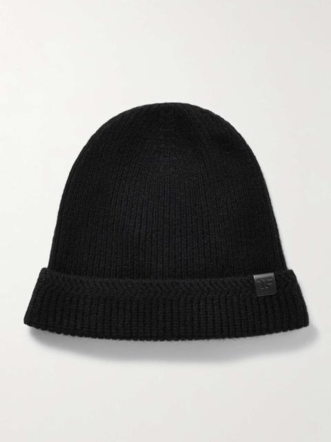 TOM FORD Leather-Trimmed Ribbed Wool and Cashmere-Blend Beanie