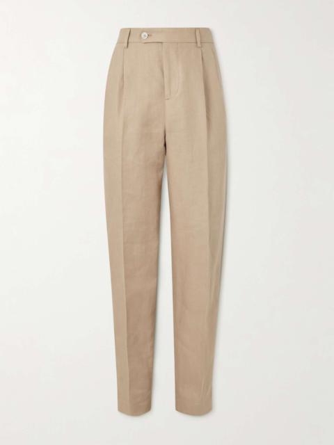 Straight-Leg Pleated Linen Suit Trousers