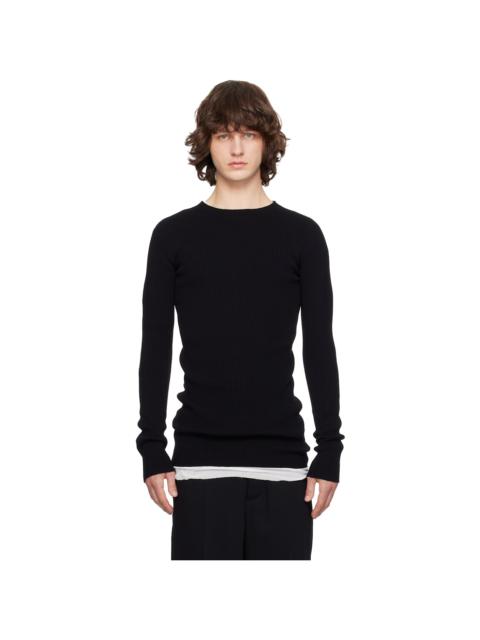 Rick Owens Black Temple Ribbed Round Neck Sweater