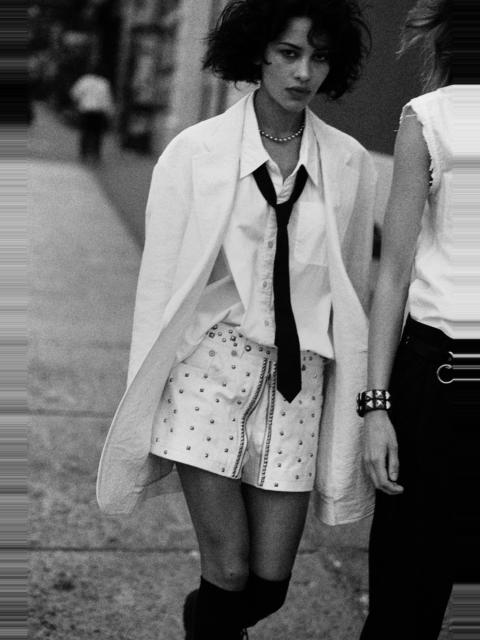 R13 FRONT ZIP LEATHER SKORT WITH STUDS