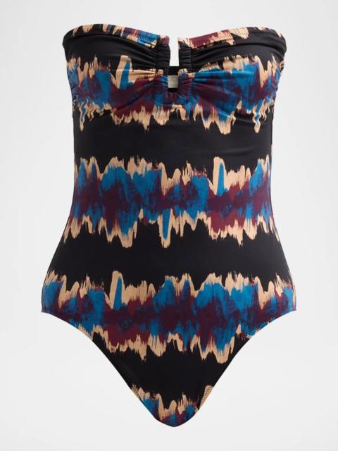 ULLA JOHNSON Monterey Printed Strapless One-Piece Swimsuit