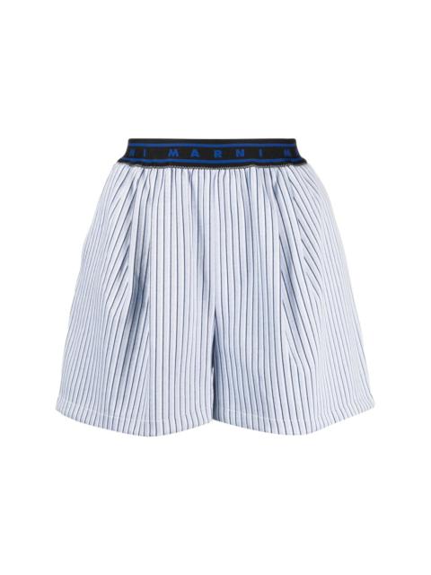 Marni logo-waistband striped shorts
