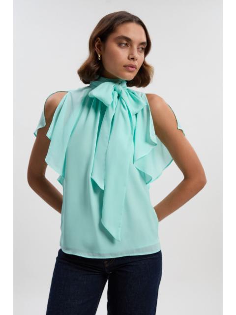 KAREN MILLEN Pussy Bow Tie Woven Georgette Blouse