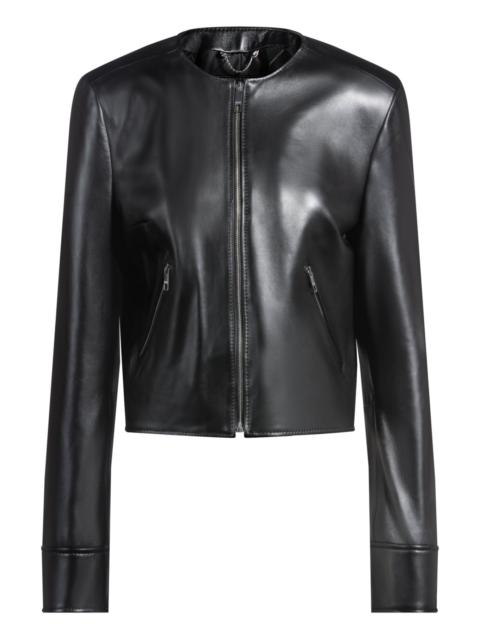 COLLARLESS LEATHER JACKET WITH ZIP CLOSURE