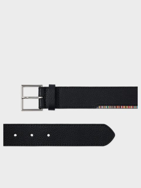 Paul Smith Black Leather Belt with 'Signature Stripe' Edge