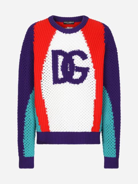 Round-neck technical inlay sweater with DG detailing