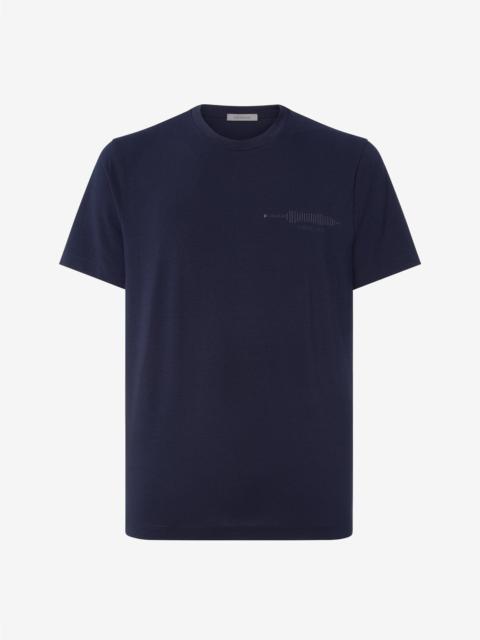 CORNELIANI Navy blue cotton pique polo shirt with print on chest