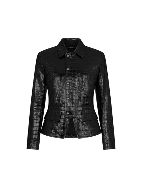 EMBOSSED LEATHER FITTED JACKET