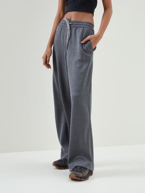 Brunello Cucinelli Comfort cotton and silk interlock wide trousers with precious stripe