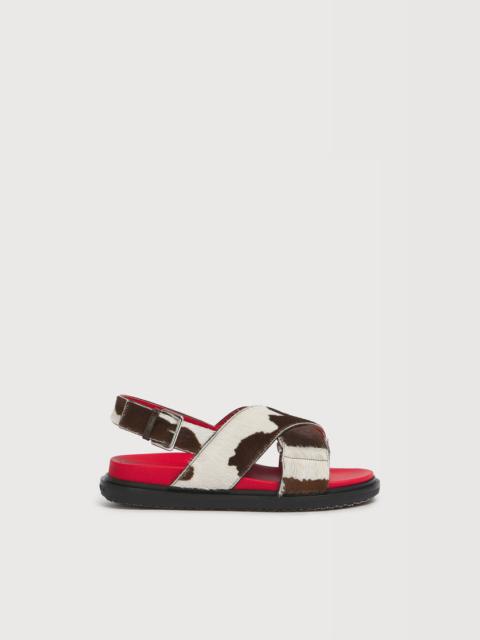 Marni WHITE AND BROWN COW-PRINT PONYHAIR FUSSBETT