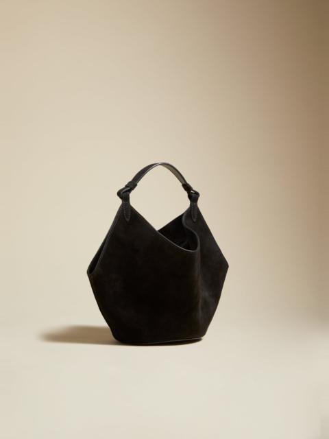 KHAITE The Mini Lotus Bag in Black Suede