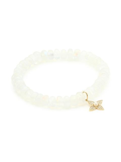 SYDNEY EVAN Women's 14K Yellow Gold, 0.089 TCW Diamond & Pearl Paisley Flower Charm Smooth Rondelle Bracelet - Y