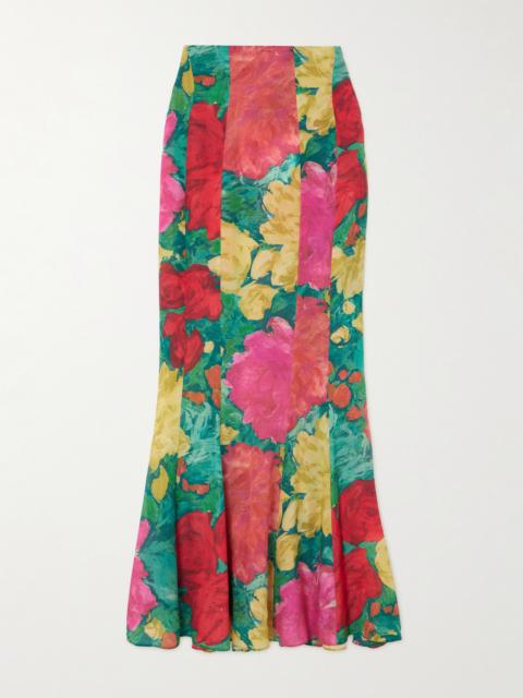 Balmain Paneled Floral-print Silk Maxi Skirt