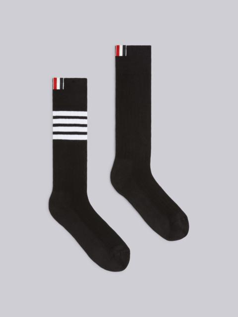 Black Cotton Athletic Mid-calf 4-Bar Socks