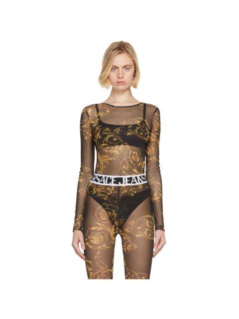 VERSACE JEANS COUTURE Black Mesh Regalia Baroque Bodysuit
