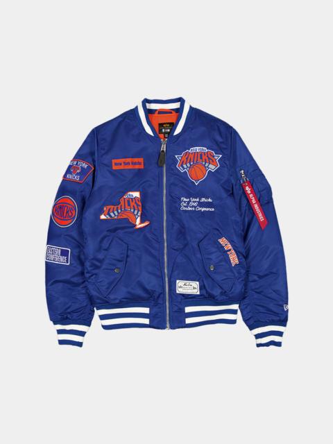 ALPHA INDUSTRIES NEW YORK KNICKS X ALPHA X NEW ERA MA-1 BOMBER JACKET (BLUE)