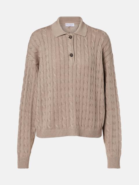 Brunello Cucinelli Cable-knit cotton-blend polo sweater