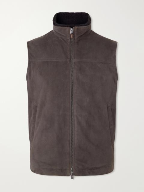 Canali Padded Shearling-Trimmed Suede Gilet