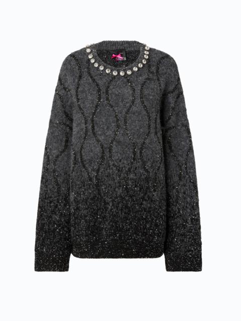 PINKO SWEATER WITH JEWEL COLLAR AND MICRO SEQUINS