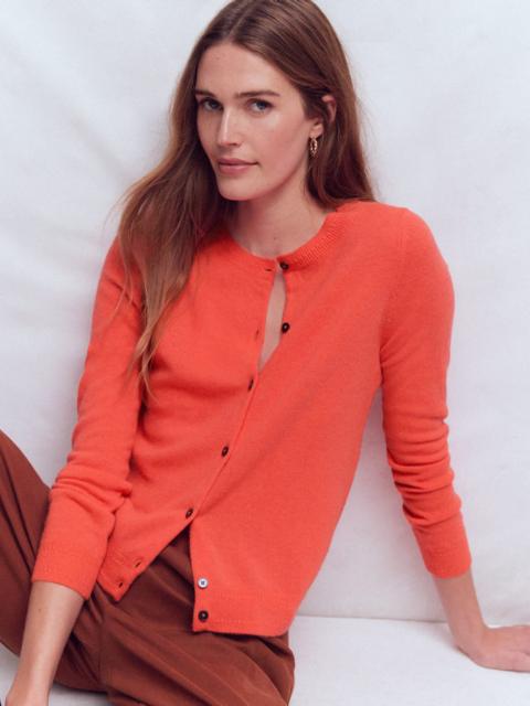 BODEN Eva Cashmere Crew Cardigan-Fiery Orange Melange