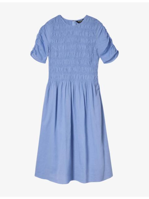 WHISTLES Avery Ruched-Sleeve Cotton Midi Dress