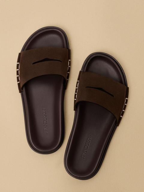 JW Anderson WOMENS FUSSBETT LOAFER SUEDE SLIDES IN BROWN