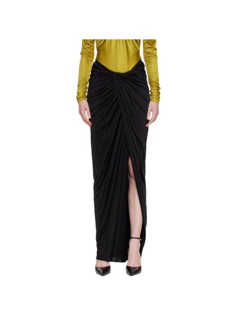 Balmain Black Draped Slit Maxi Skirt