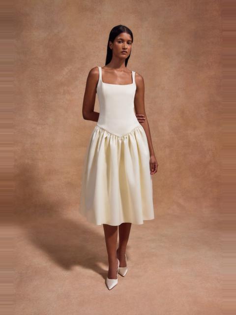 De La Vali LOLA MIDI DRESS IN IVORY BONDED SATIN