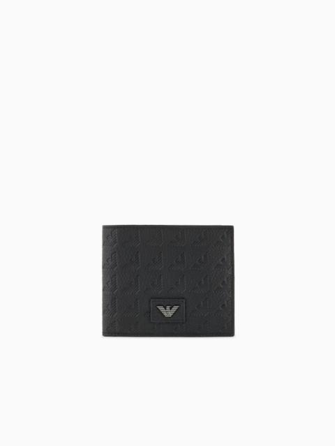 EMPORIO ARMANI LEATHER COIN-POCKET WALLET WITH ALL-OVER EMBOSSED EAGLE