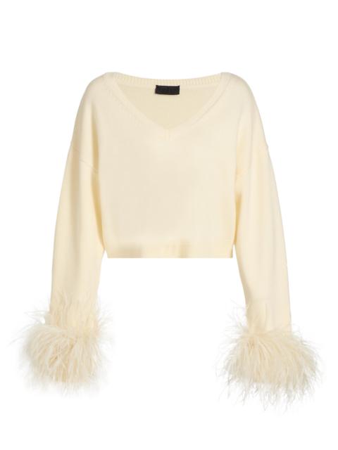 LAPOINTE Women's Feather-Cuff Merino Wool Crop Sweater - Cream