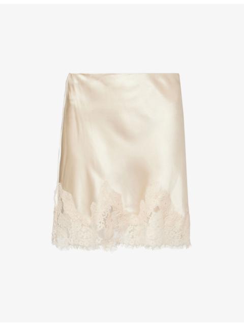Reformation Carolina Lace-Trim Silk Mini Skirt