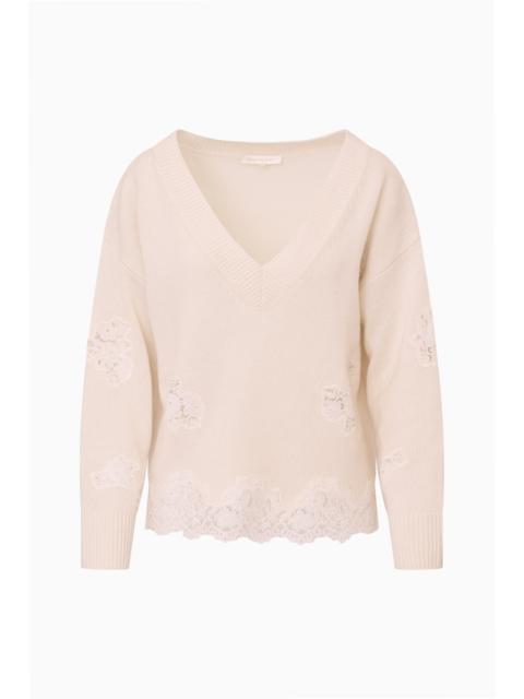 LoveShackFancy Ardena Wool Sweater with Lace