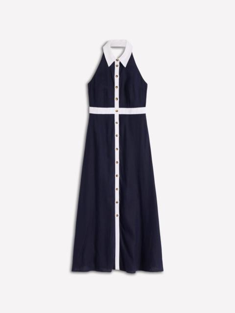 BODEN Collar Halter Neck Linen Dress-Navy Ivory