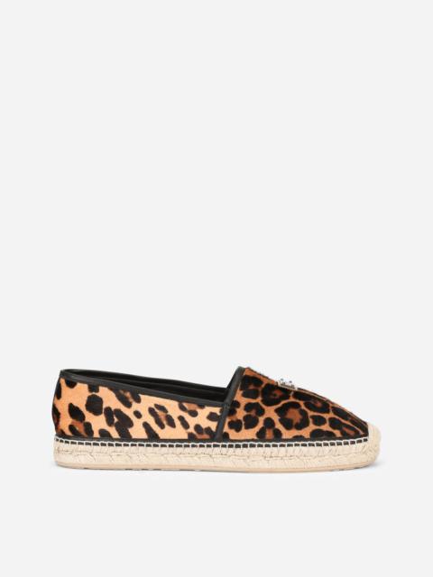 Leopard-print pony hair espadrilles with branded plate
