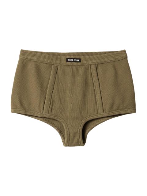 Miu Miu Women's Garment-Dyed Ribbed Boxer Shorts - Green
