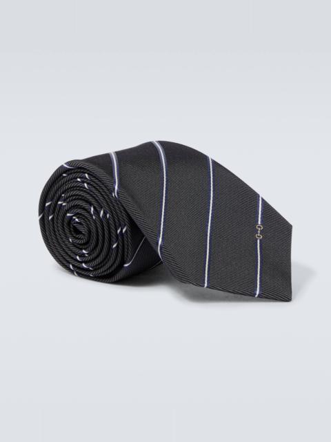 GUCCI Horsebit striped silk jacquard tie