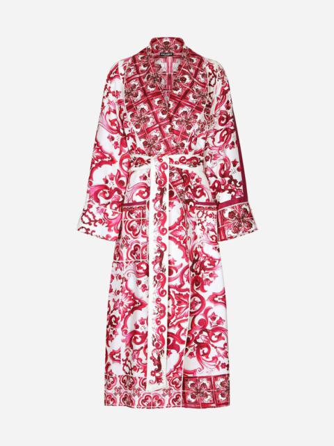 Dolce & Gabbana Twill wrap coat with belt and Majolica print