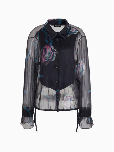 Printed silk shirt with plastron