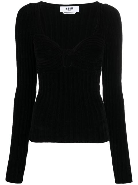 MSGM twist-front ribbed long-sleeve top